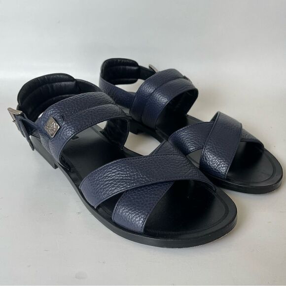 Roberto Cavalli Leather Sandals Blue Pebbled Crossover Strap Men’s 42 Italy US 9 - Picture 3 of 12